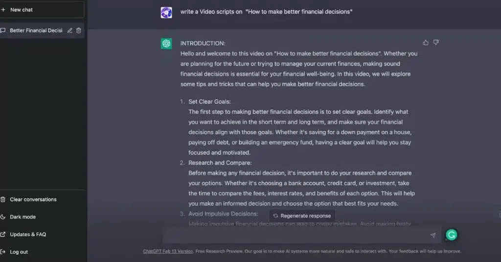 Video scripts using ChatGPT
